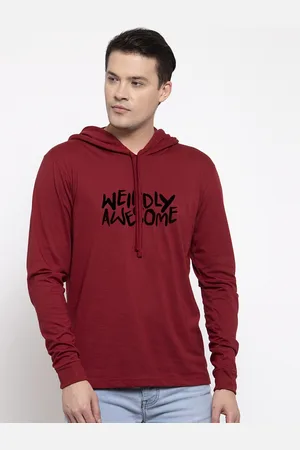 Friskers Men Maroon Printed Hood T-shirt