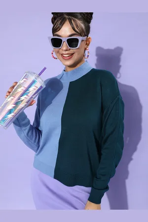 Mast & Harbour Women Green & Blue Colourblocked Colourblocked Pullover