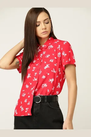 MANGO Women Red & White Regular Fit Printed Casual Shirt