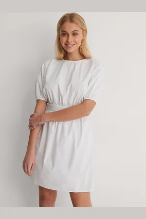 NA-KD Women White Solid Pure Cotton A-Line Dress with Cut-Out Detail
