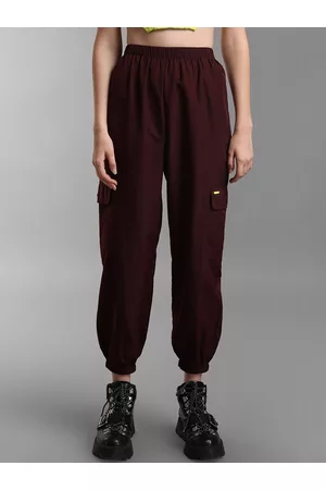 Kazo Women Maroon High-Rise Joggers Trousers