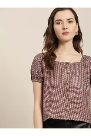 Invictus Women White & Maroon Checked Top