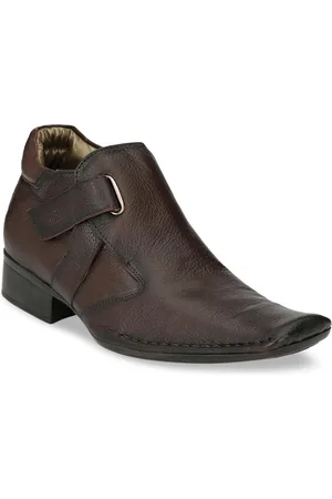 Hitz Men Brown Solid Mid-Top Leather Formal Boots