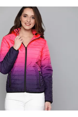 HERE&NOW Women Pink & Blue Solid Ombre Puffer Jacket