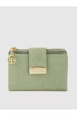 Lino Perros Women Sage Green Croc Textured Two Fold Wallet
