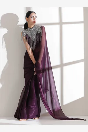 Swtantra Burgundy Solid Saree