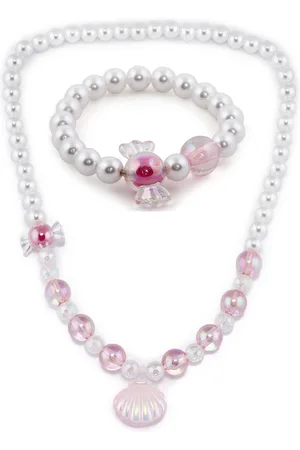 EL REGALO Girls White Pink Beaded Jewellery Set