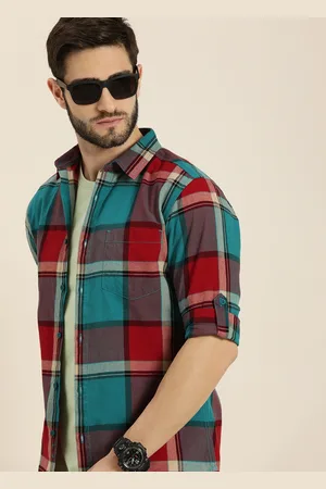 Moda Rapido Men Blue And Red Slim Fit Checked Pure Cotton Casual Shirt