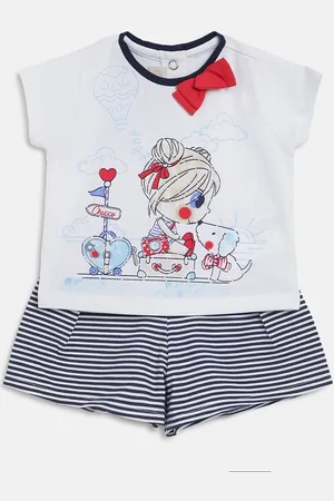 chicco Kids Girls White & Blue Printed Co-ords Set
