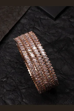 justpeachy White Set Of 4 Rose Gold-Plated AD Studded Bangle