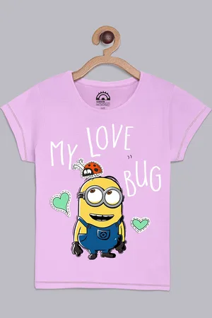 Kidsville Girls Purple Minions Printed Applique T-shirt