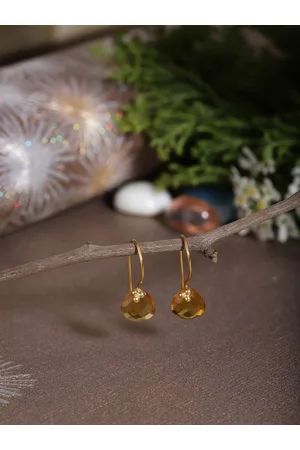 Berserk Women Gold-Toned Citrine Studded Drop Earrings