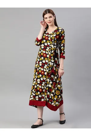 Jaipur Yellow & Black Kalamkari Hand Block Printed Rayon Dress