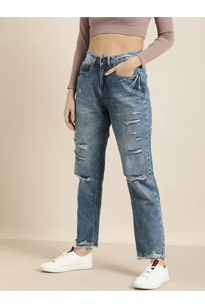 Moda Rapido Women Blue Slim Fit High-Rise Highly Distressed Light Fade Jeans