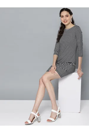 STREET 9 Women Black & White Striped Bodycon Dress