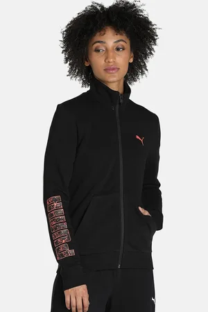 PUMA Women Black Regular Fit Training or Gym Graphic Sporty Jacket