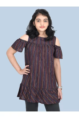 Zalio Girls Brown Striped Longline Top