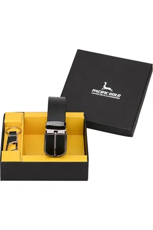 Pacific Men Brown & Silver-Toned Genuine Leather Accessory Gift Set