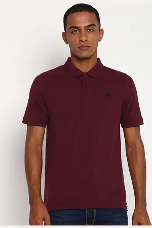 Lee Men Red Solid Polo Collar Slim Fit T-shirt