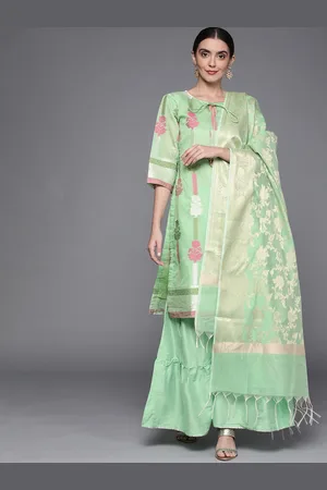 Chhabra 555 Women Sea Green Floral Kurta with Sharara & With Dupatta