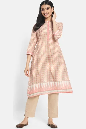 Fabindia Women Coral Geometric Printed Kurta