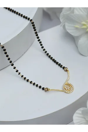 Priyaasi 925 Sterling Silver Gold-Plated White AD & Black Beaded Mangalsutra