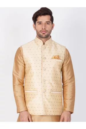 Vastramay Men Gold-Coloured Woven Design Nehru Jacket
