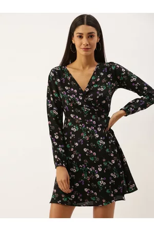 Berrylush Women Black & White Printed Wrap Dress