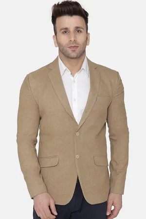 Wintage Men Beige Solid Regular-Fit Single-Breasted Woolen Blazer