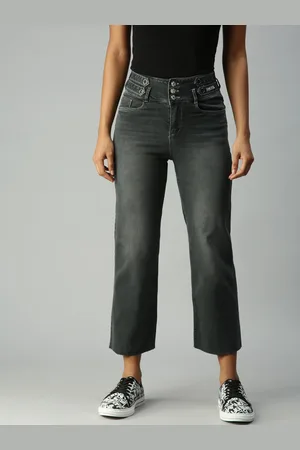 SHOWOFF Women Grey Wide Leg High-Rise Light Fade Stretchable Jeans