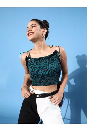KASSUALLY Women Tranquil Teal Animal Bustier Top
