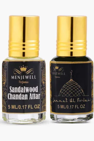 Menjewell Unisex Set Of 2 Sandalwood Chandan & Jannat-Ul-Firdaus Natural Attar 10ml