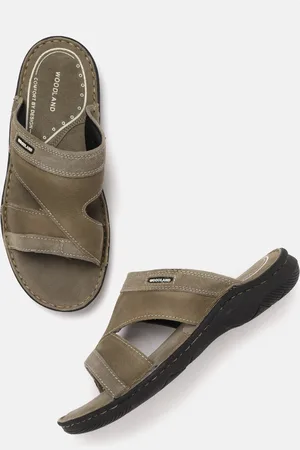 Woodland Men Khaki Solid Leather Comfort Sandals