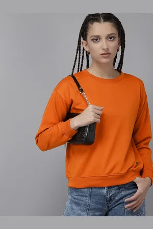 Roadster Girls Orange Solid Pure Cotton Sweatshirt