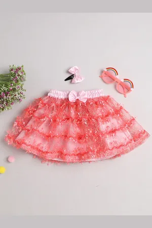 MANY FROCKS & Girls Pink Self-Design A-Line Skirt