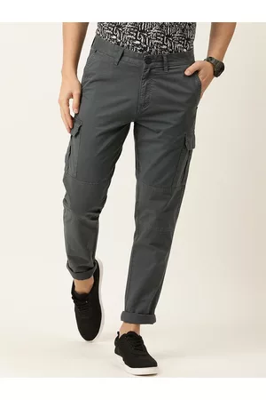 IVOC Men Grey Slim Fit Cotton Cargos Trousers