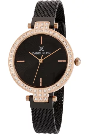 Daniel Klein Women Gold-Toned Embellished Dial & Black Bracelet Style Straps Analogue Watch