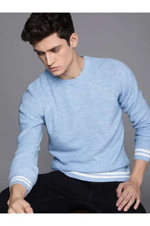 WROGN Men Blue Self-Design Pullover Sweater
