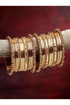 Zeneme Set Of 40 Gold-Toned Oxidised Bangles