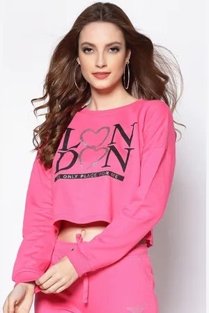 Sera Women Crop Fuchsia Printed Sweatshirt