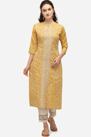 Berrylicious Women Yellow Embroidered Chikankari Pure Cotton Kurta with Trousers