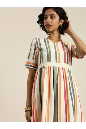 Taavi Women Multicoloured Striped Woven Legacy A-Line Dress with Pockets