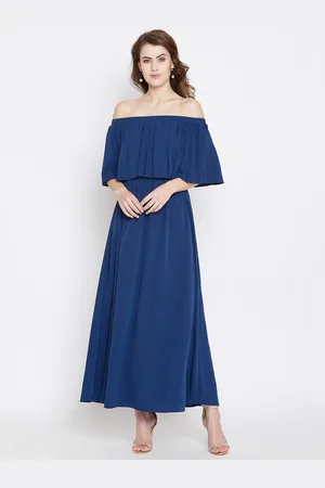 Berrylush Blue Off-Shoulder Crepe Maxi Dress
