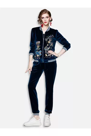 JC Collection Women Navy Blue Printed Coat with Joggers
