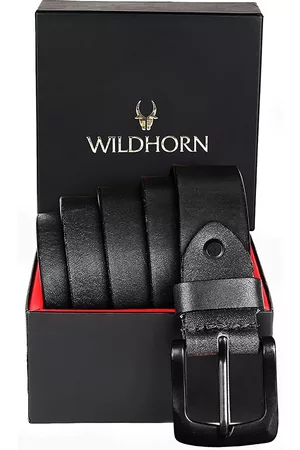 WildHorn Men Black Solid Leather Belt