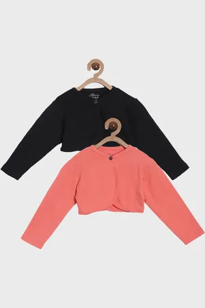 Kryptic Girls Pack of 2 Black & Peach-Coloured Cotton Shrug