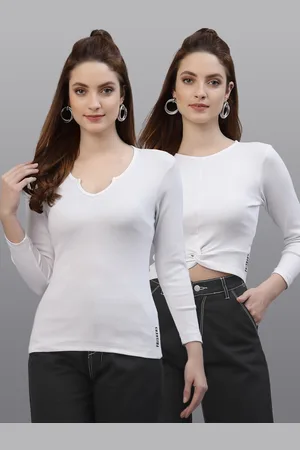 Friskers Pack of 2 Women White Solid Twisted Top
