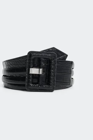 MANGO Women Black Croc Textured Belt