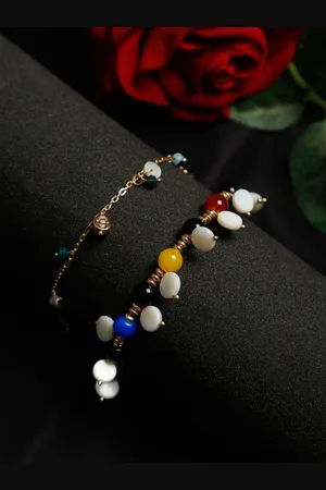 MADAME Women Set of 2 Rose Gold-Plated Assorted Drop Anklets
