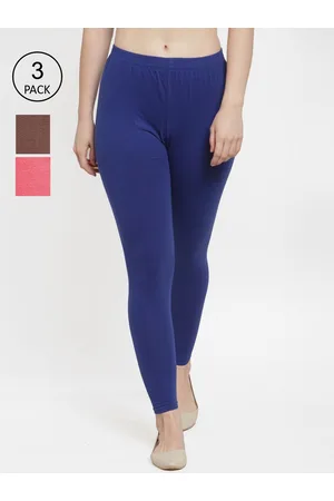 Jinfo Women Pack Of 3 Blue & Brown Solid Cotton Ankle-Length Leggings